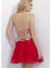 Tulle Beaded Sweetheart Neckline Open Back Knee Length Prom Dress 